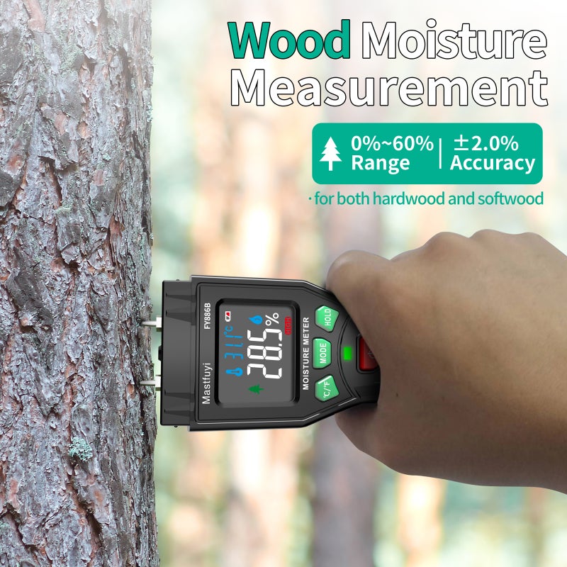 Wood Moisture Meter, Pin-Type Moisture Tester with Visual Indicators for Firewood, Lumber, Building Materials, Concrete Floors, Drywall - Image 2