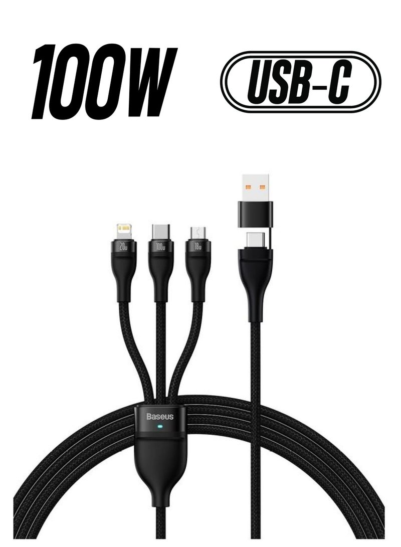 Baseus Fast Charging USB + C to Type C 100W, Lightning 20W for iPhone 14 Pro Max, and Micro 18W, Data Cable 1.2M Compatible for Apple 13 12 11, MacBook, iPad, Samsung, Huawei, and More Black - Image 1