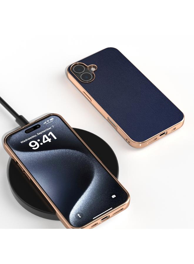 S-TOP Case For iPhone 16 Plus PU Leather Electroplating Frame Full Coverage Phone Case - Image 2