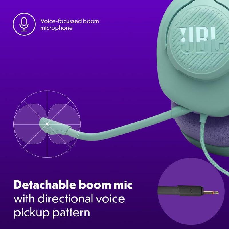 JBL Quantum 100M2 Wired Gaming Headphones, Supports Windows Sonic Spatial Audio, 40mm Realistic Dynamic Drivers, Omnidirectional Detachable Mic, Breathable Memory Foam Cushions, PC/Xbox/PS/3.5mm-Cyan - Image 5