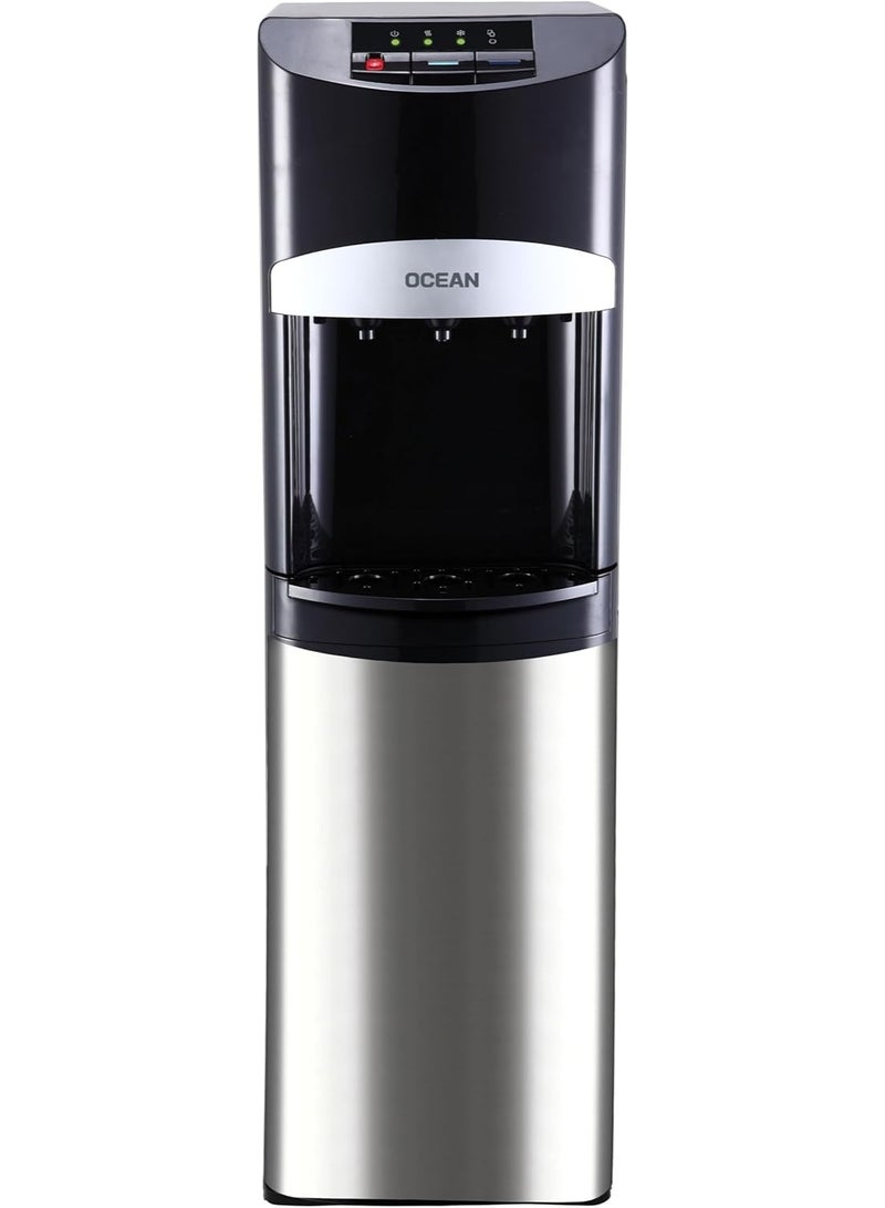 Ocean Bottom Loading Water Dispenser Hot & Cold 3 Faucets Stainless Steel Tank Child Safety Lock – OCMWD B335 - Image 1
