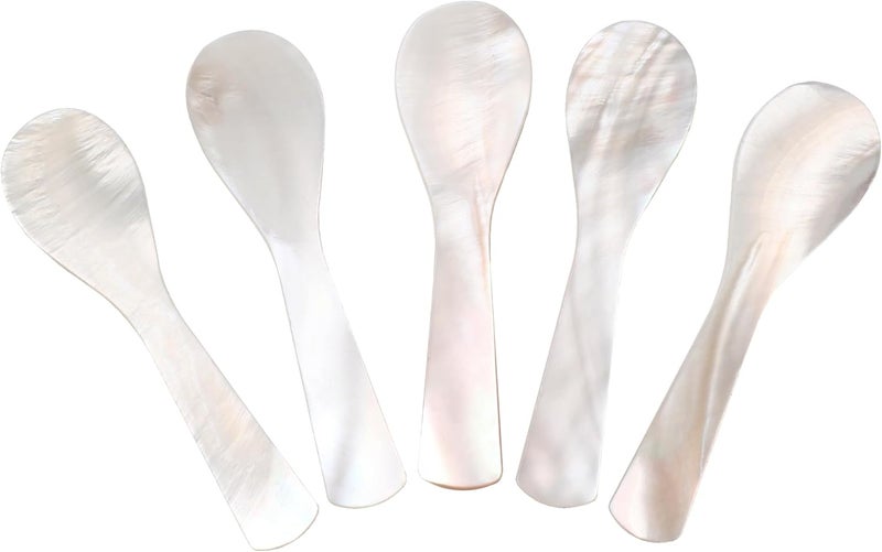 KIRIN Caviar Spoons 5 Pieces as A Set, Mother of Pearl Caviar Spoons with Hand Craft W Round Handle for Caviar, Egg, Ice Cream, Cake, Coffee and Restaurant Serving (3.5inch) - Image 1