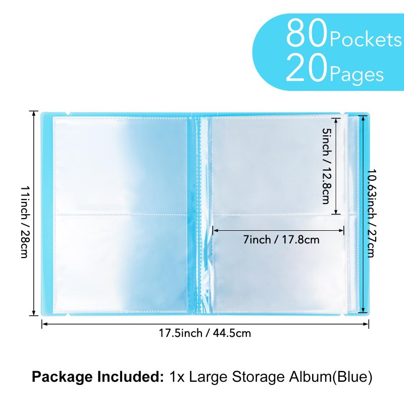 CYFUN DESIGN 20 Pages / 80 Pockets Stamps and Dies Storage Album Book Organizer Folder Plastic Large Sticker Photo Storage Bags for Cutting Dies Stencil Stamp Crafts DIY Scrapbooking 7x5.1inch/Pocket (Blue) - Image 2
