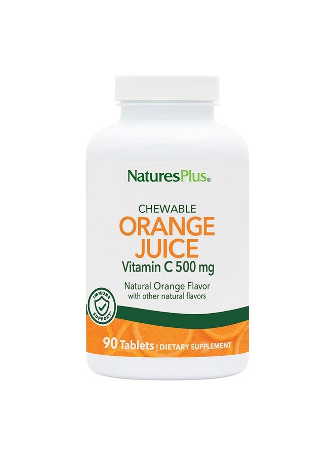 Natures Plus Orange Juice Chewable Vitamin C - 500 mg, 90 Tablets - High Potency Immune & Vascular Health Support Supplement, Antioxidant - Gentle On Stomach - Vegetarian, Gluten-Free - 90 Servings