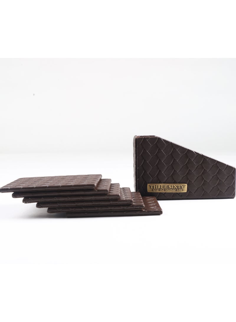 THREE SIXTY Leather Coasters Set of 4 Brown Color - Image 3