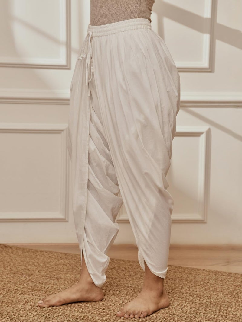 VASTRAMAY Women's White Cambric Cotton Dhoti Yoga Pants with Drawstring Waist (VASWDT064WH_F) - Image 2