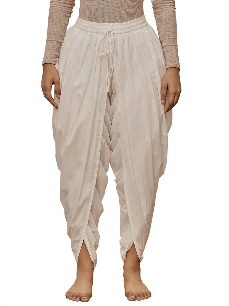 VASTRAMAY Women's White Cambric Cotton Dhoti Yoga Pants with Drawstring Waist (VASWDT064WH_F) - Image 1