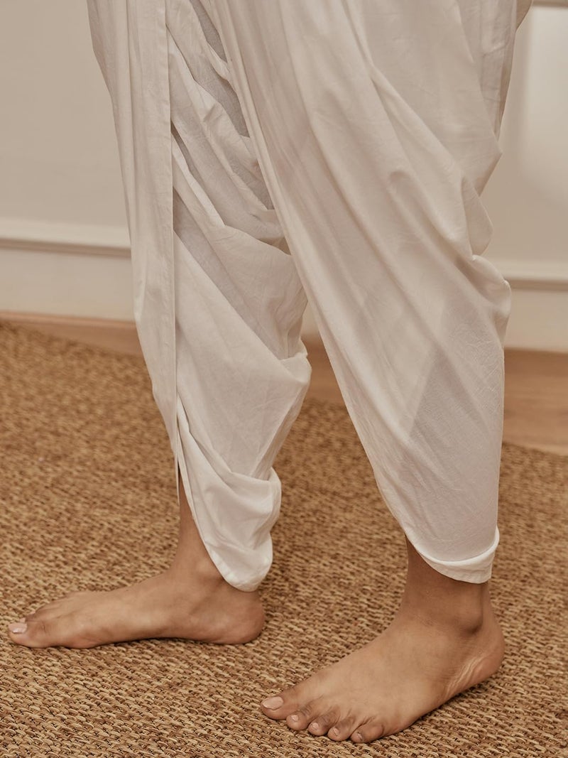 VASTRAMAY Women's White Cambric Cotton Dhoti Yoga Pants with Drawstring Waist (VASWDT064WH_F) - Image 5