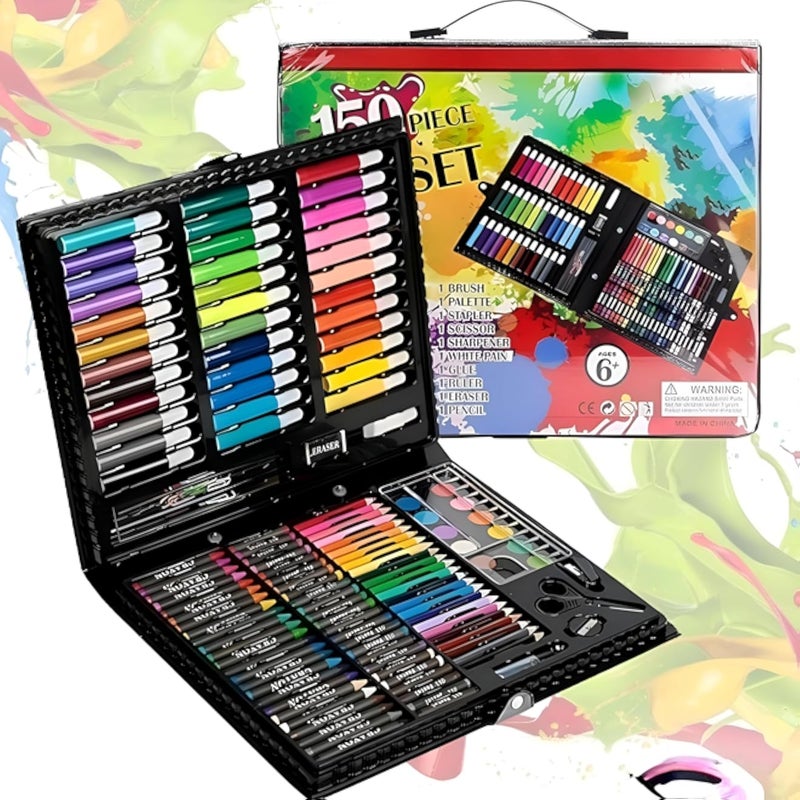 مجموعة رسم فنية - أدوات رسم متعددة الاستخدامات، مثالية للأطفال والشباب والمراهقين، قلم تلوين وأكثر (متعددة، حقيبة 150 قطعة)