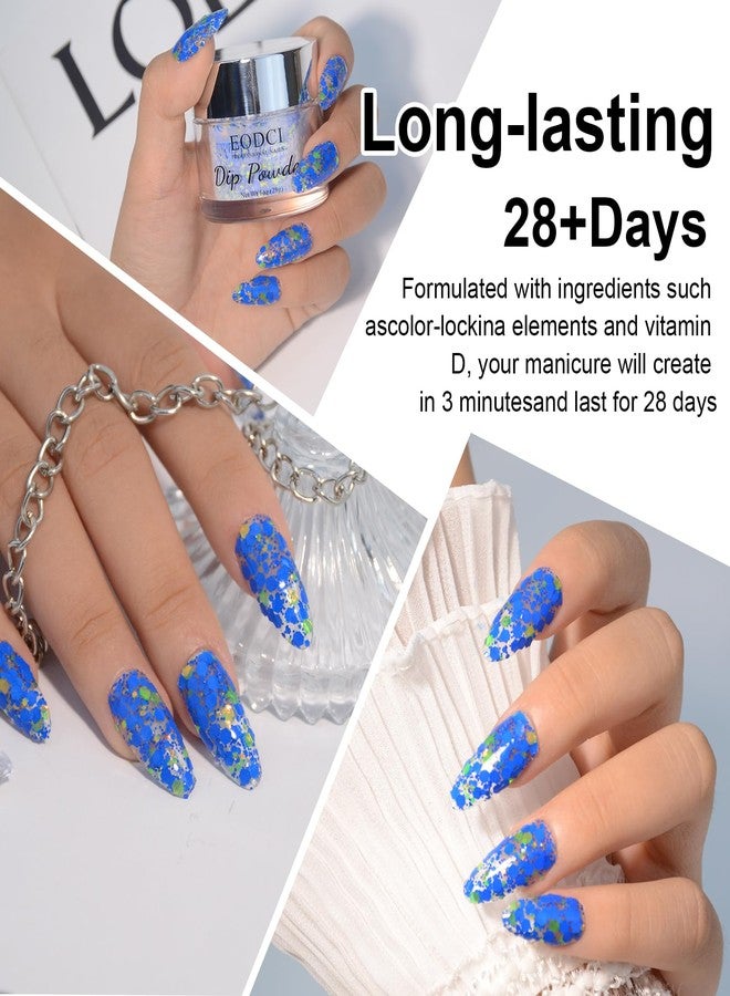 eodci Dopamine Nail Soaking Powder - Blue Glitter Paillette Long Lasting Hexagon Sequins No UV Light Needed - Image 4