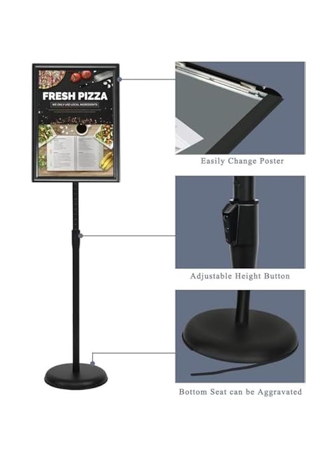 تراسل حامل لافتات قاعدة، حامل لافتات أرضية من الألومنيوم قابل للتعديل للملصقات وقوائم الطعام والإعلانات والمبيعات وحامل حامل عرض الإشعارات - Image 4