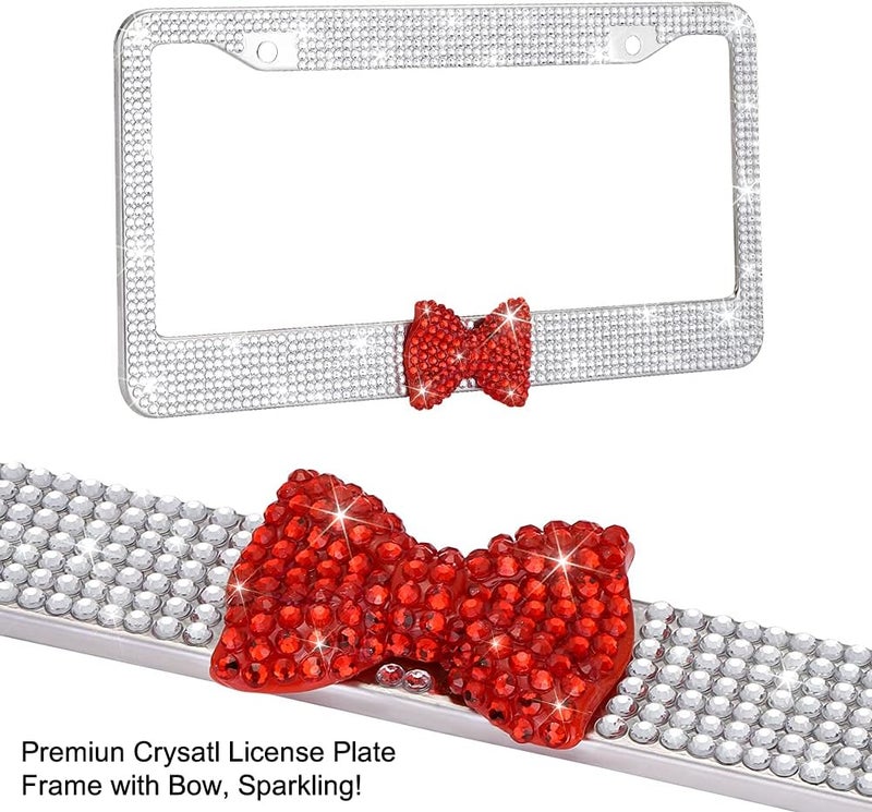 Otostar Bling Rhinestone License Plate Frame with Red Bow - Image 4