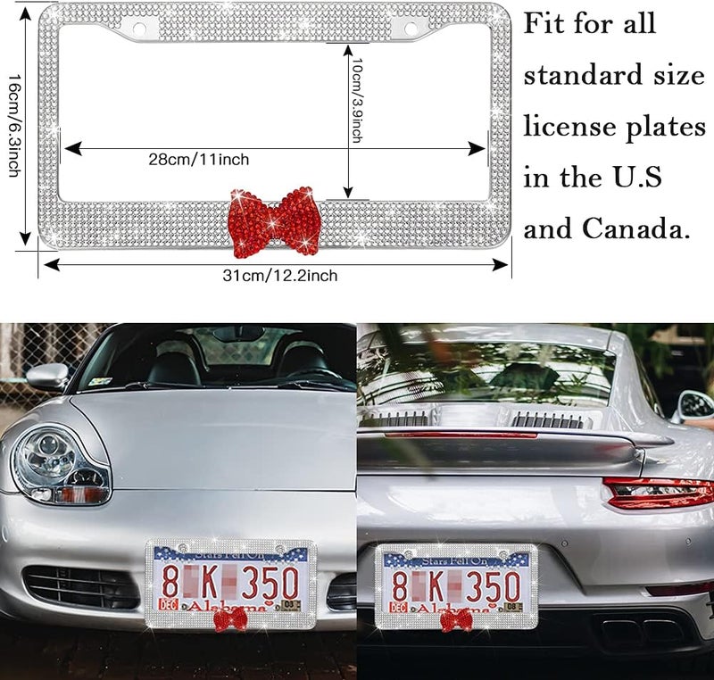 Otostar Bling Rhinestone License Plate Frame with Red Bow - Image 2