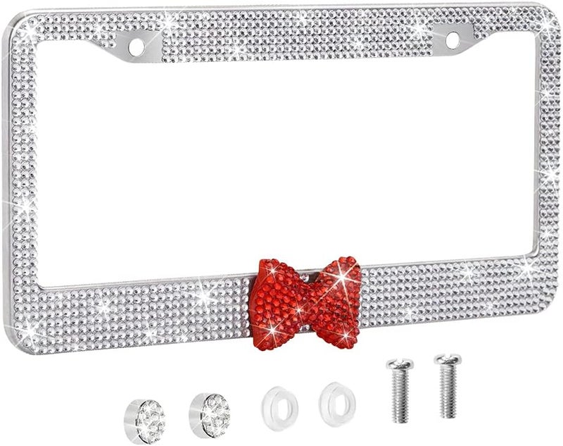 Otostar Bling Rhinestone License Plate Frame with Red Bow - Image 1