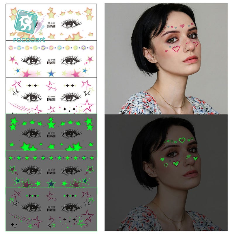 Waterproof Luminous Tattoo Stickers Music Festival Luminous Makeup Face Stickers Tattoostickers - Image 3