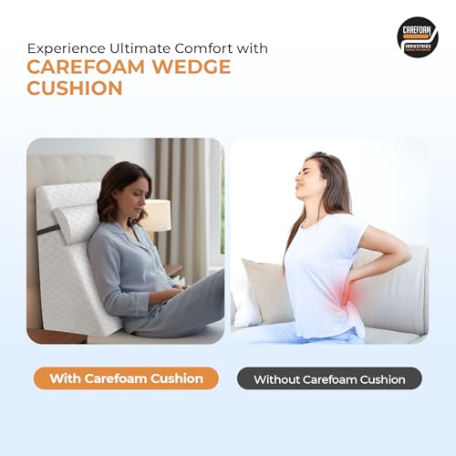 Carefoam Orthopedic Wedge Pillow with Headrest for Sleeping, Reading & Acid Reflux Relief | Premium Memory Foam Bed Cushion | Ideal for Back Support, Leg Elevation | 18 x 18 x 10 Inch | White Jacquard - Image 5
