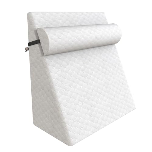 Carefoam Orthopedic Wedge Pillow with Headrest for Sleeping, Reading & Acid Reflux Relief | Premium Memory Foam Bed Cushion | Ideal for Back Support, Leg Elevation | 18 x 18 x 10 Inch | White Jacquard - Image 1