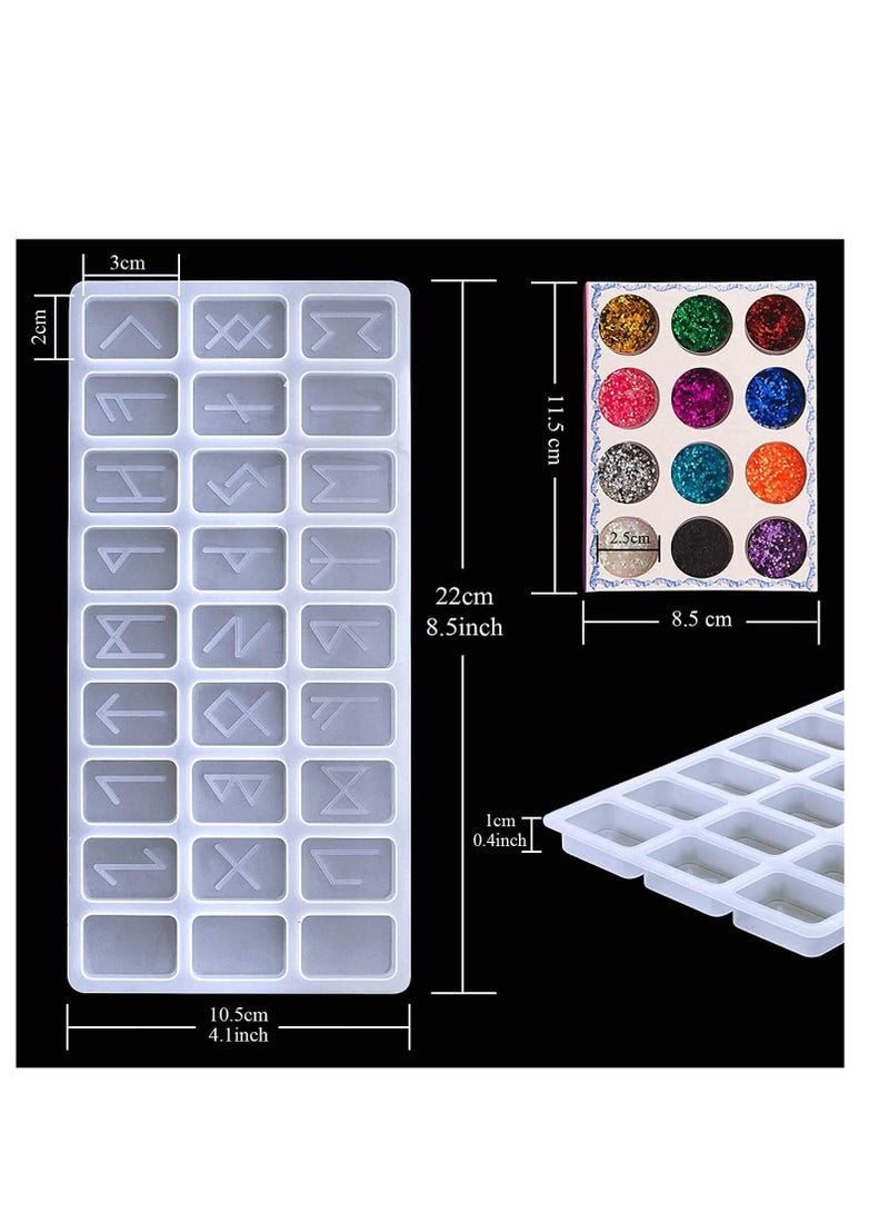 SYOSI Rune Resin Mold, Symbol Rune Letter Silicone Mold, DIY Symbol Word Resin Molds, Crystal Epoxy Resin Charm Mold with Sequins 12 Colors for Personalized Pendant Crafts Making Supplies  - Image 3