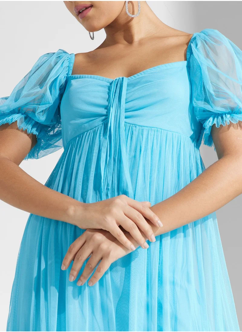 Lace and Beads Sweetheart Neck Tiered Mesh Dress