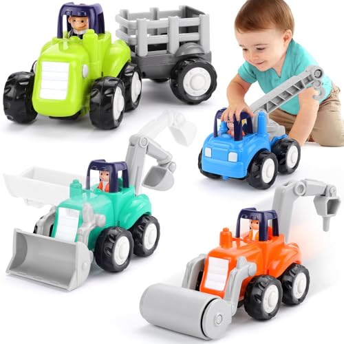 ORWINE Inertia Trucks Toy Cars Early Educational Baby Boy Toys 18 Months Push and Go Cars Gifts for Boys Grils 4PCS Construction Vehicles for Toddler Outdoor Indoor - Image 1