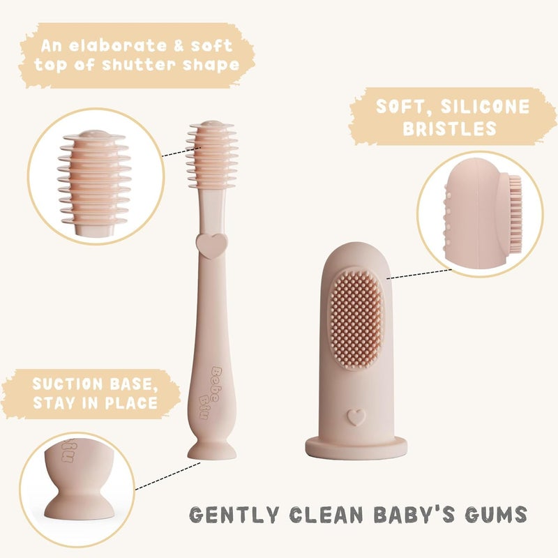 WROPZO Baby Finger Toothbrush Tongue Oral Cleaner Kit Silicone Baby Toothbrush with Suction, 2 Piece (Blush) - Image 5