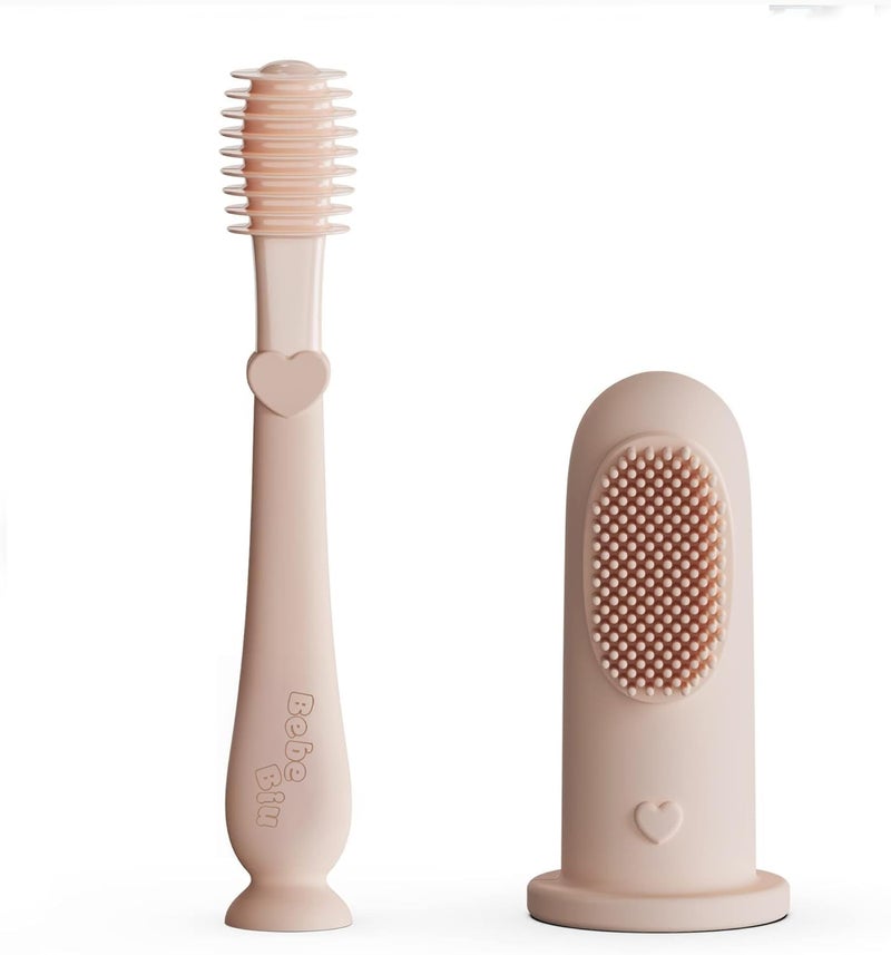 WROPZO Baby Finger Toothbrush Tongue Oral Cleaner Kit Silicone Baby Toothbrush with Suction, 2 Piece (Blush) - Image 1
