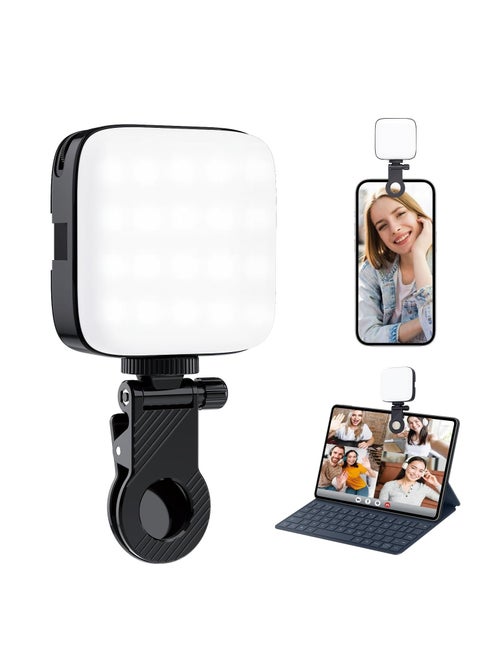Selfie Light with Clip – 80 LED Dimmable Video Light for Mobile Phones, 3000K-9900K, Built-in Rechargeable Battery, CRI 95+, 3 Light Modes, Portable Camera Light with Cold Shoe Mount