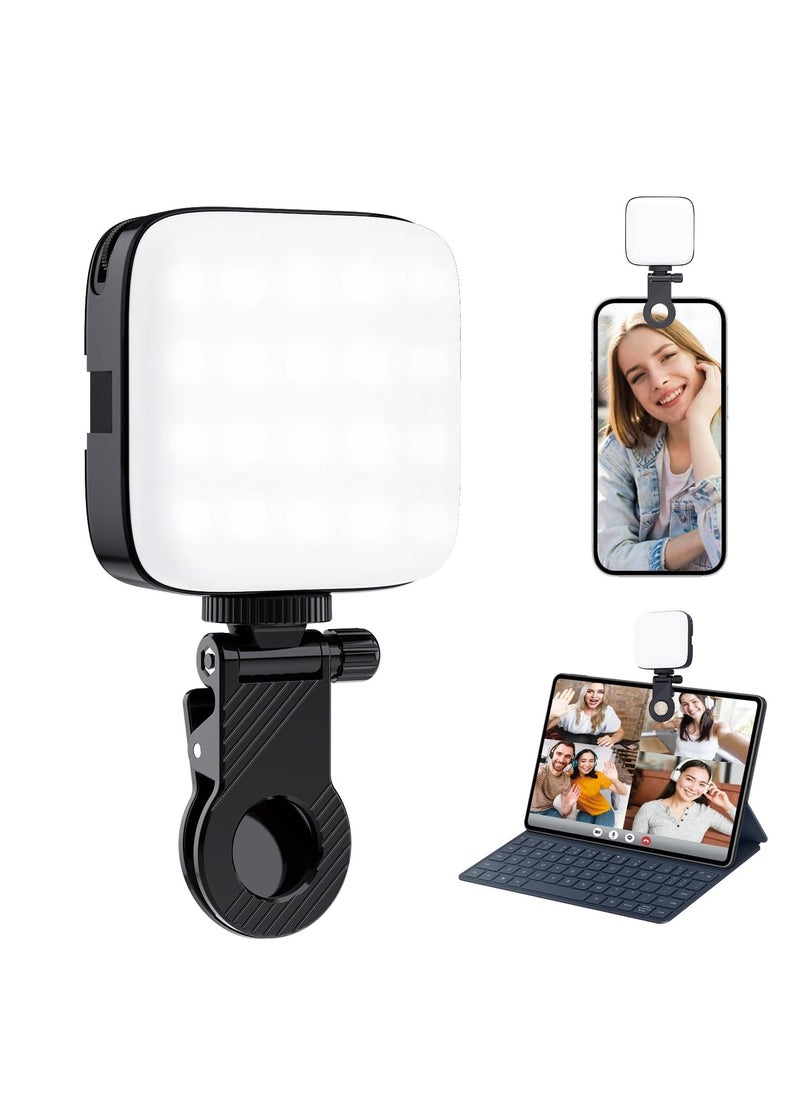 Selfie Light with Clip – 80 LED Dimmable Video Light for Mobile Phones, 3000K-9900K, Built-in Rechargeable Battery, CRI 95+, 3 Light Modes, Portable Camera Light with Cold Shoe Mount