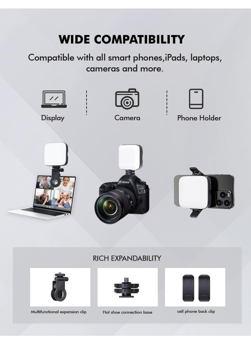 Selfie Light with Clip – 80 LED Dimmable Video Light for Mobile Phones, 3000K-9900K, Built-in Rechargeable Battery, CRI 95+, 3 Light Modes, Portable Camera Light with Cold Shoe Mount