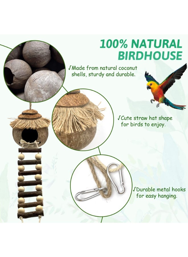 Relex Hanging Bird House with Ladder Natural Coconut Fiber Birds Nest Coco Shell Hideaway Lovebird Swing Toys Parrot Cage Accessories for Parakeet Finch Parrot Canary - Image 2