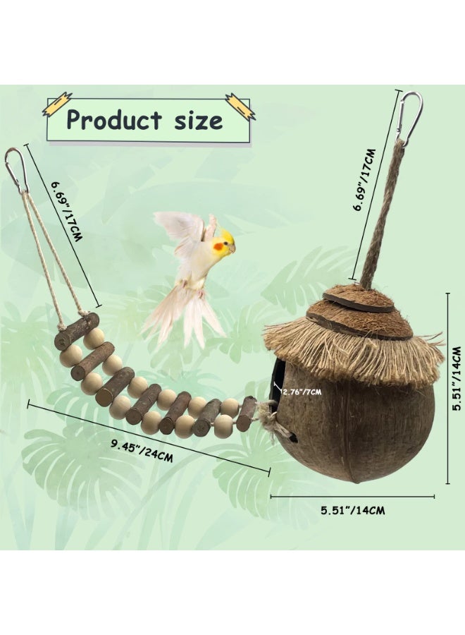 Relex Hanging Bird House with Ladder Natural Coconut Fiber Birds Nest Coco Shell Hideaway Lovebird Swing Toys Parrot Cage Accessories for Parakeet Finch Parrot Canary - Image 4