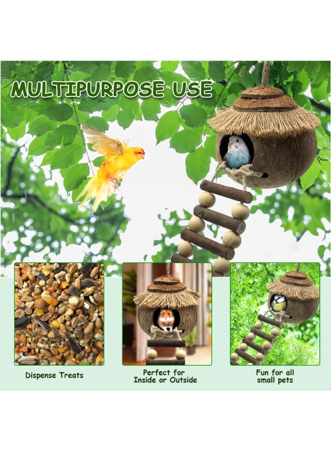 Relex Hanging Bird House with Ladder Natural Coconut Fiber Birds Nest Coco Shell Hideaway Lovebird Swing Toys Parrot Cage Accessories for Parakeet Finch Parrot Canary - Image 5