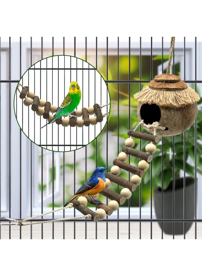 Relex Hanging Bird House with Ladder Natural Coconut Fiber Birds Nest Coco Shell Hideaway Lovebird Swing Toys Parrot Cage Accessories for Parakeet Finch Parrot Canary - Image 3