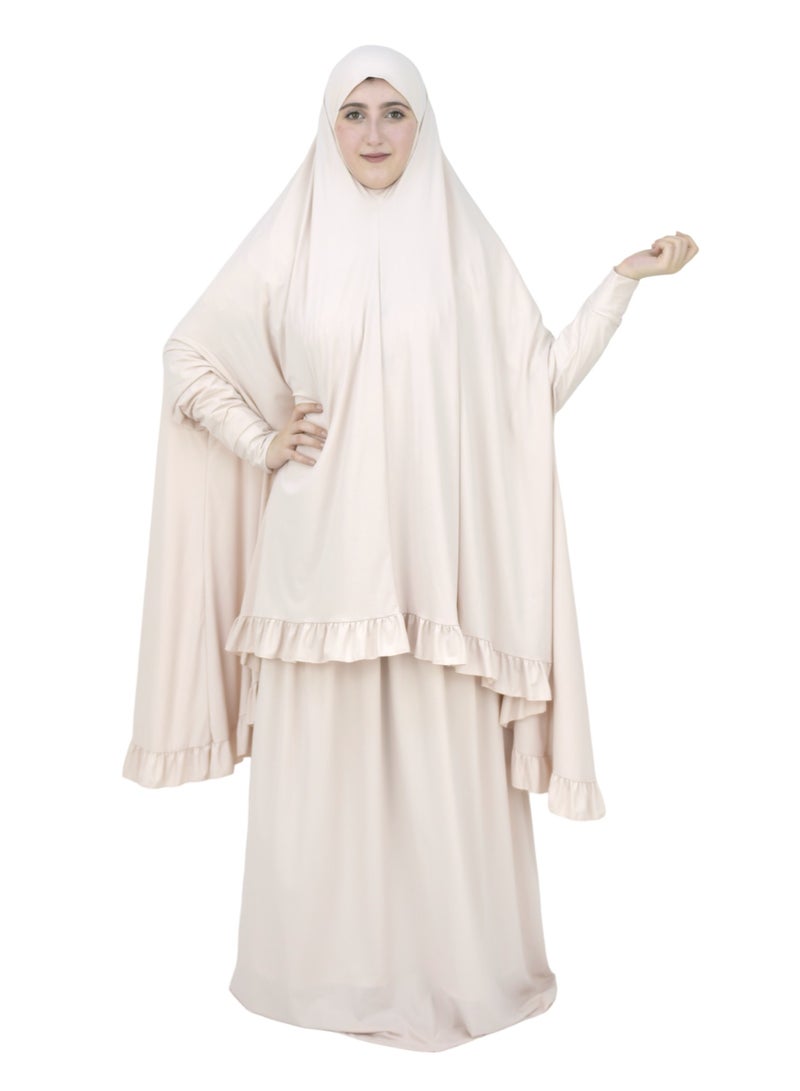DAMAS COLLECTION Two Piece Islamic prayer dress women with sleeve - Prayer Clothes for Women - Prayer Abaya For women - Jilbab 2 piece, Umrah essentials for women - Prayer set - Image 1