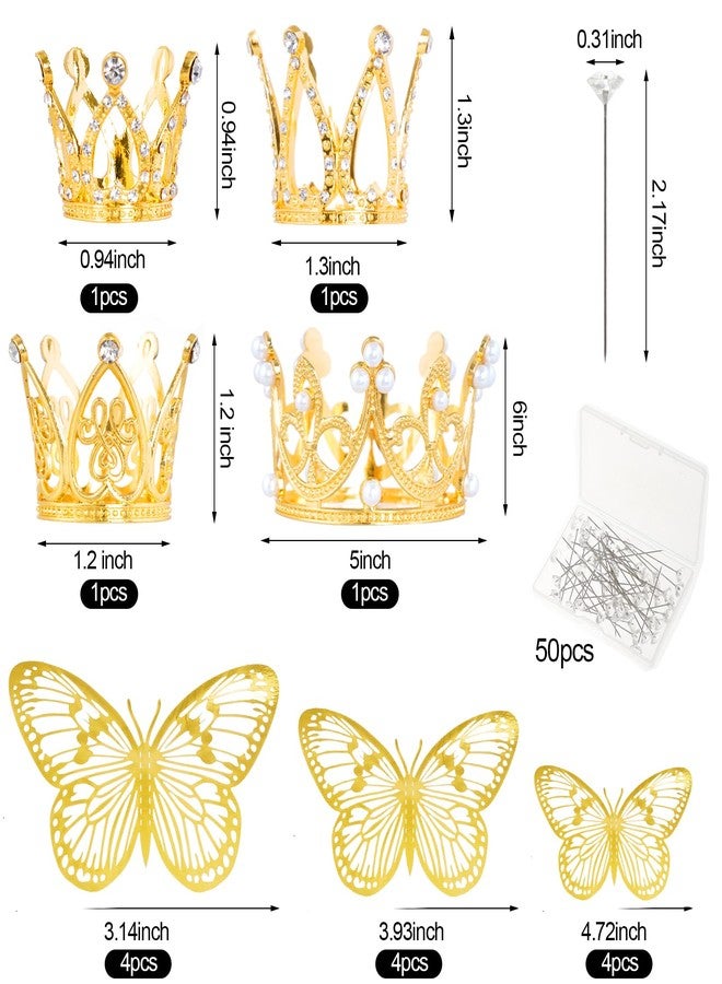 ishua 66PCS Flower Bouquet Accessories Gold, Cake Crown Topper, Mini Crowns Decoration for Birthday Wedding - Image 2