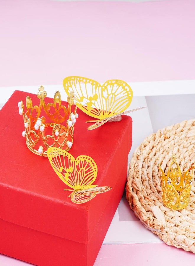 ishua 66PCS Flower Bouquet Accessories Gold, Cake Crown Topper, Mini Crowns Decoration for Birthday Wedding - Image 5