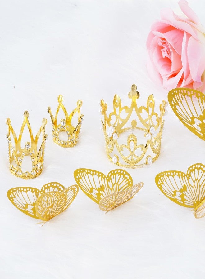 ishua 66PCS Flower Bouquet Accessories Gold, Cake Crown Topper, Mini Crowns Decoration for Birthday Wedding - Image 4