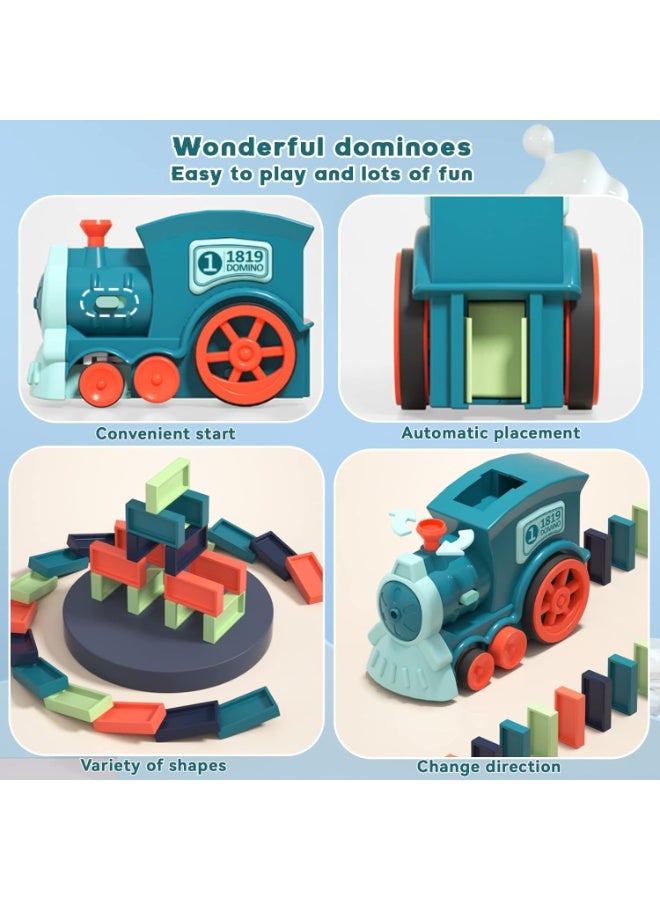 كيلا طقم ألعاب دومينو قطار دومينو للأطفال، 120 قطعة مكعبات دومينو أوتوماتيكية للبناء والتكديس ألعاب أطفال إبداعية هدية التعليم المبكر للأولاد والبنات من سن 3 4 4 5 6 سنوات (سماوي) - Image 2