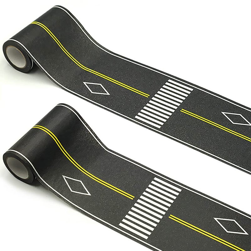 dspitwod Road Tape for Kids Car Toy Road Tape Track Play, Stick to Floors and Table Flat Surface,No Residue, 2-Pack of 3.9 Inch Wide x 32.8 ft Black Tape for Kids Gift - Image 1