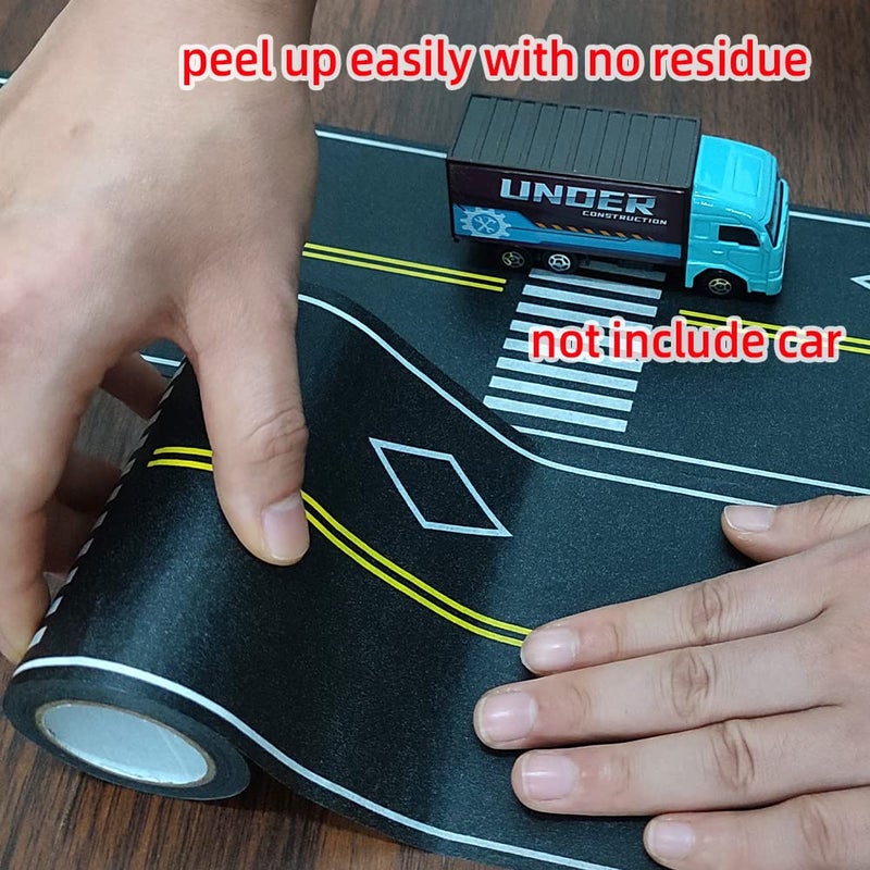 dspitwod Road Tape for Kids Car Toy Road Tape Track Play, Stick to Floors and Table Flat Surface,No Residue, 2-Pack of 3.9 Inch Wide x 32.8 ft Black Tape for Kids Gift - Image 3