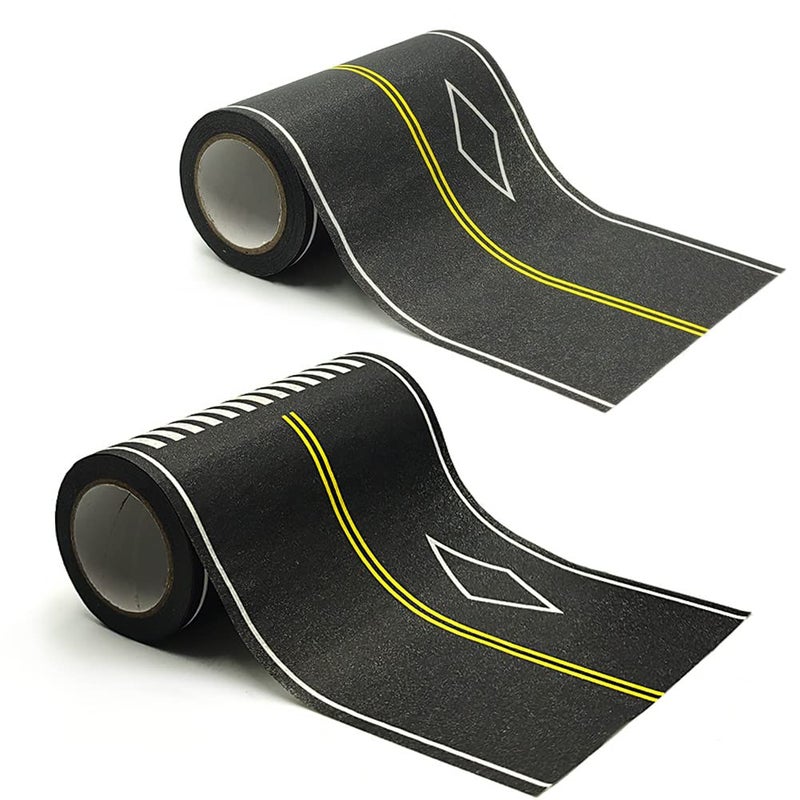 dspitwod Road Tape for Kids Car Toy Road Tape Track Play, Stick to Floors and Table Flat Surface,No Residue, 2-Pack of 3.9 Inch Wide x 32.8 ft Black Tape for Kids Gift - Image 2