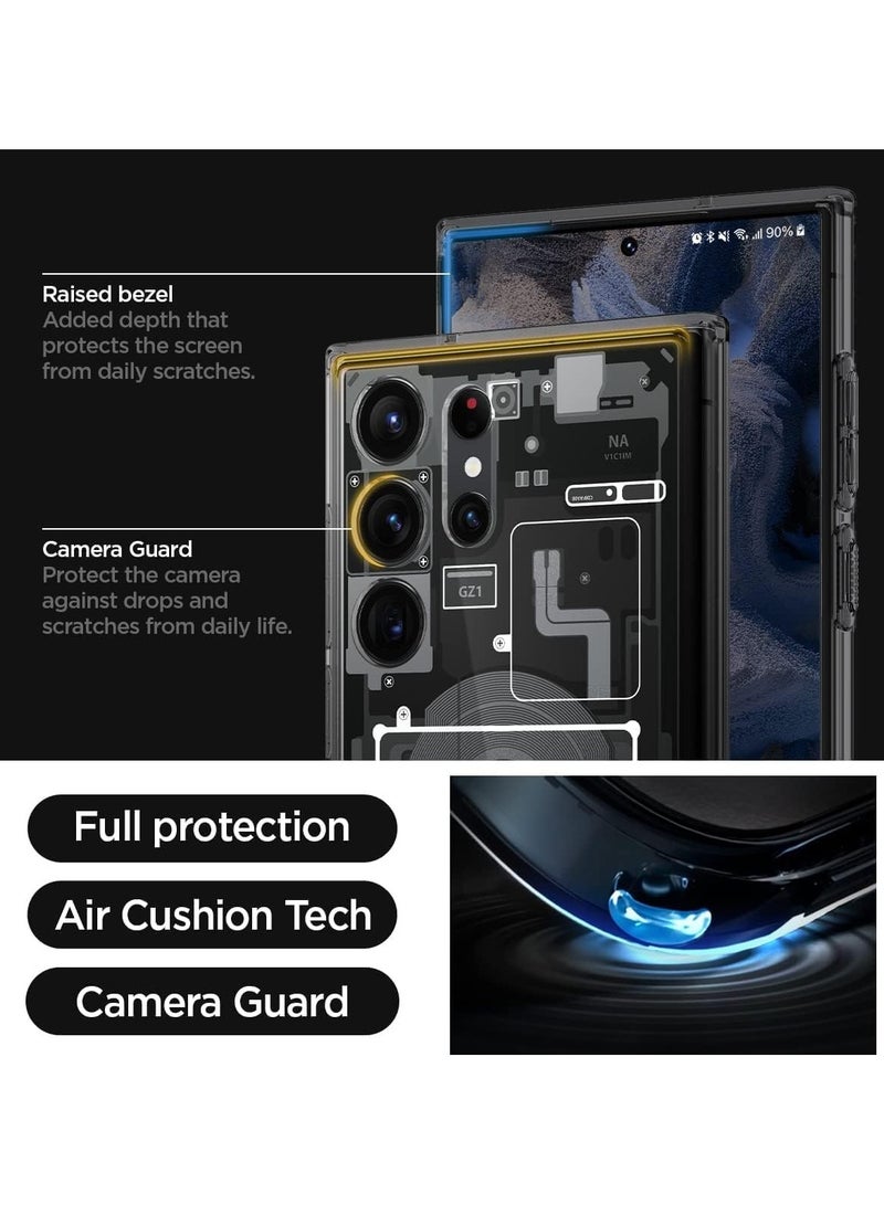 متوافق مع سامسونج جالكسي اس 23 ألترا (Samsung Galaxy S23 Ultra) حافظة هجينة فائقة التصميم (صفر واحد أسود)