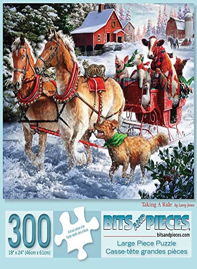 Bits and Pieces – 300 Piece Jigsaw Puzzle for Adults – Taking A Ride - Horse and Buggy, Farm Animal Winter Scene Jigsaw Puzzle by Artist Larry Jones, Completed Puzzle Size: 18" x 24" - Image 1
