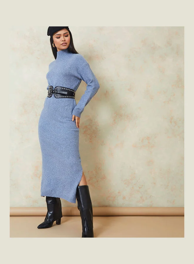 Styli High Neck Winter Maxi Sweater Dress
