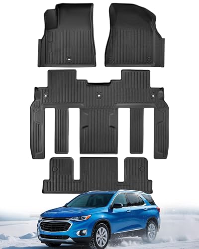 CarQiWireless All Weather Floor Mats Custom Fit for Chevy Traverse 20092017 Only Fits Captains Chairs Front Backseat Row Liners for GMC Acadia 20072017 Full Interior Protection TPE Rubber Car Accessories - Image 1