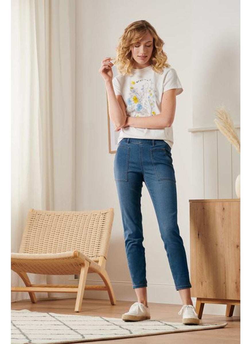 Tchibo Women Slim Fit Washed Stretchable Denim Jeans, Blue  - Image 1