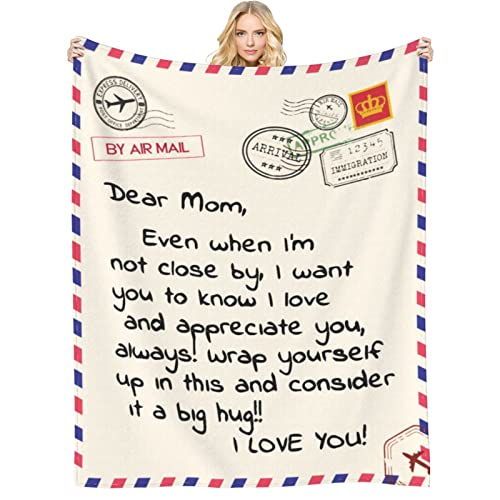 Menghao Throw Blankets Anniversary Birthday Gift for Mom from Daughter Son, Dear Mom Blanket for Mother's Day, Super Soft Flannel Throw Blankets for Christmas Valentines Day for Bed Couch(50x60) - Image 1