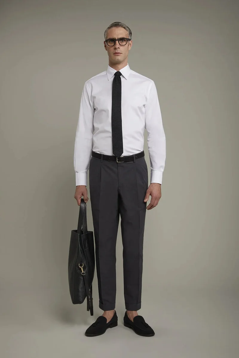 Men's classic trousers with double pleats in flamed effect fabric regular fit - DK Grey