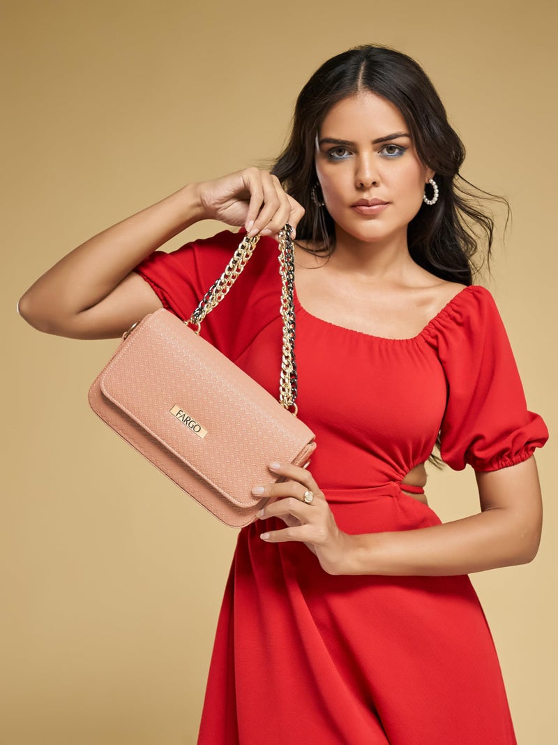Fargo Stylish Textured Sling Bag for Women Ladies purse for women & girls (Pink) - Image 5