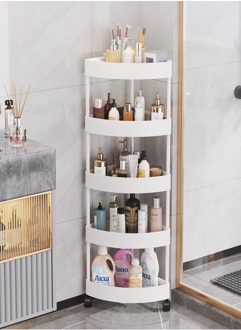 4-Layer Shower Caddy Corner Shelves Bathroom Shelving Unit Cart with Wheel Plastic Shower Caddy Organizer Shelf Rust Proof Corner Open Storage Cart for Bathroom, Kitchen, Laundry White